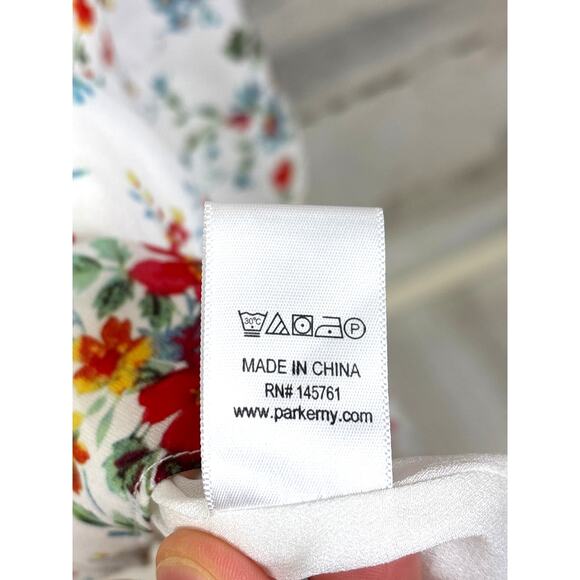 Parker Women’s L White Multicolor Floral Cold Shoulder Shift Mini Dress NEW - Picture 5 of 6